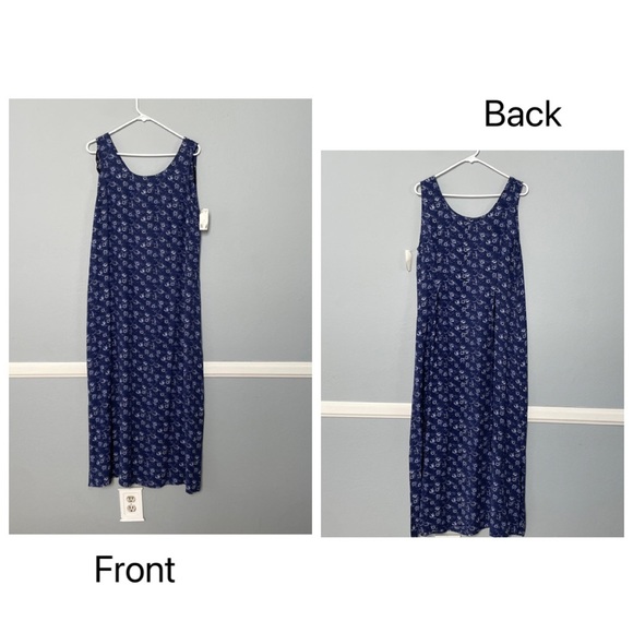 NINA PICCALINO Vtg Maxi Sleeveless Blue & White Floral Shift Sundress Size 14 - Picture 2 of 11